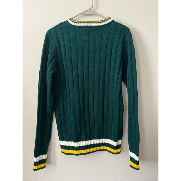 Rue 21 Green White and Yellow Crochet 90s Crew Neck Sweater Y2k Small Cheer - Picture 4 of 4